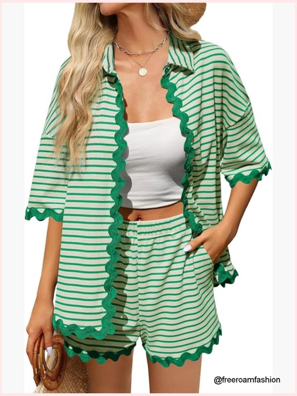 Two Piece Lounge Set Short Sleeve Button Down Shirt and Shorts Matching Set